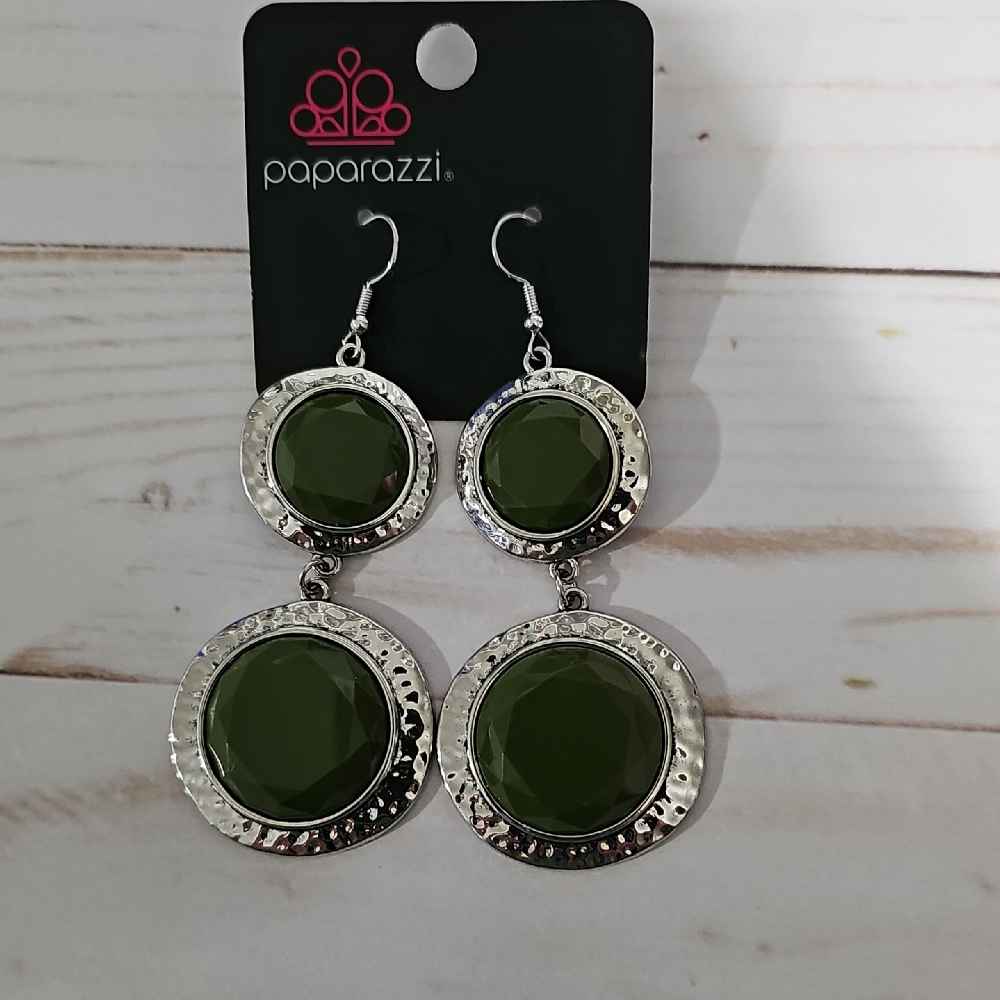 Paparazzi Olive And Silver Double Circle Earrings
